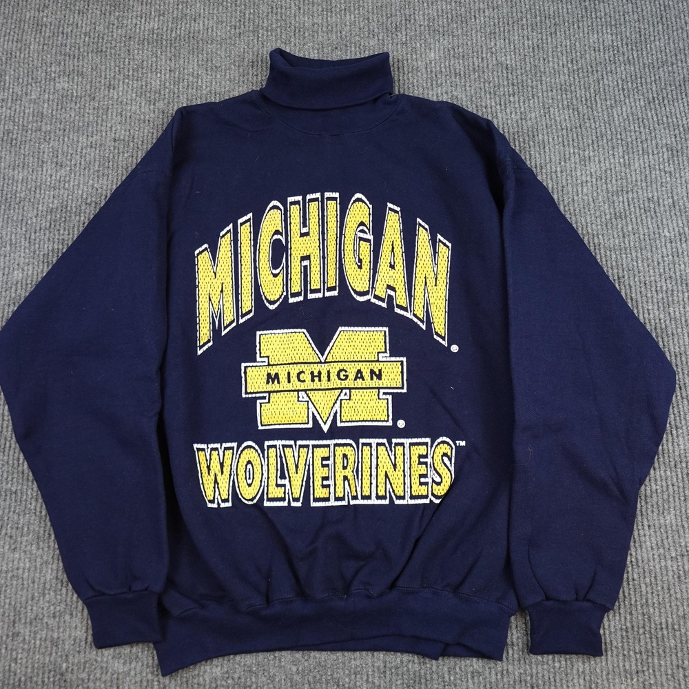 Vintage Michigan Wolverines Sweatshirt Mens Large Blue NCAA Football Tultex